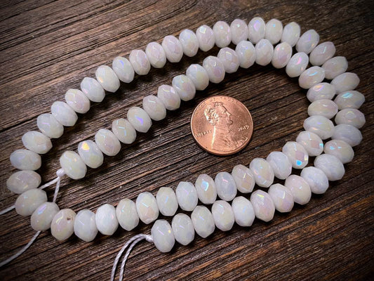 Plated White Moonstone Faceted Rondelles Bead Strand - 8mm x 5mm - 15"