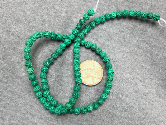 Green (dyed) Lava 4-4.5mm Round Beads