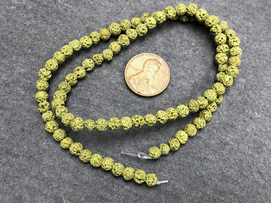 Olive (dyed) Lava 4-4.5mm Round Beads