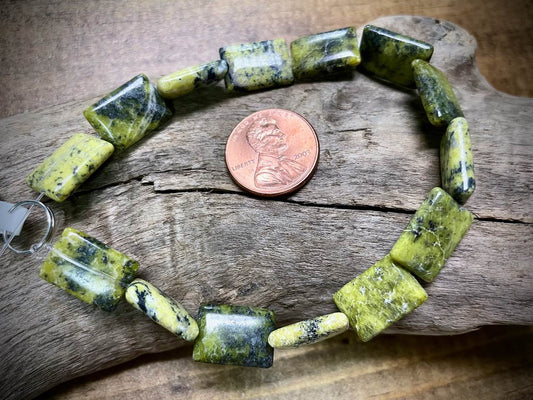 Serpentine ("Yellow Turquoise") Rectangle Bead Strand - 14mm x 10mm - 8"