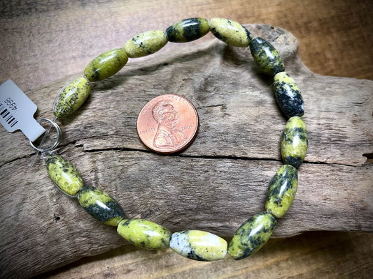 Serpentine ("Yellow Turquoise") Rice Bead Strand - 14mm x 7mm - 8"