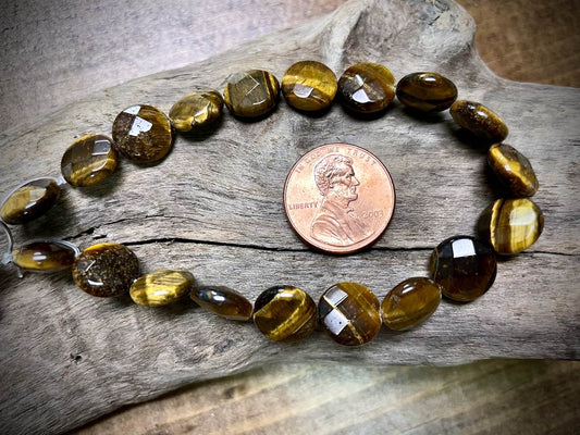 Tiger Eye Faceted Coin Bead Strand - 10mm - 8"