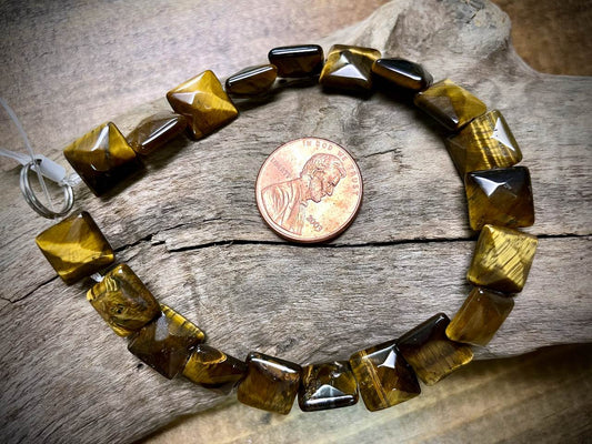 Tiger Eye Faceted Square Bead Strand - 10mm - 8"