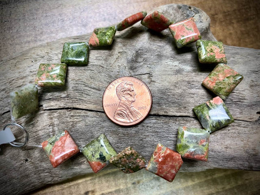 Unakite Diamond Bead Strand - 10mm - 8"