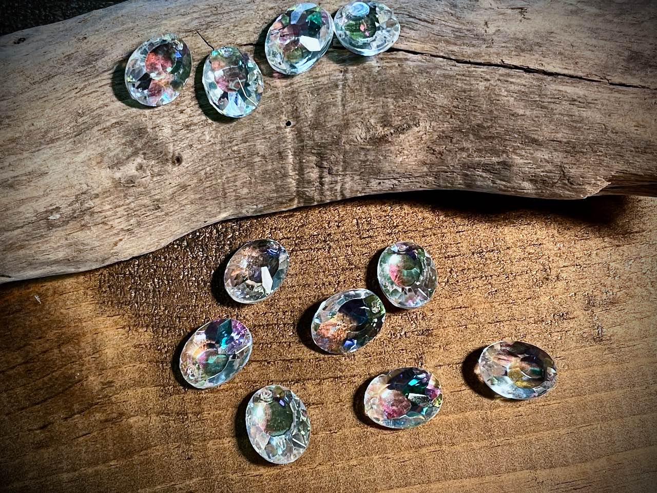 Western German Glass—Crystal AB Oval Drop Glass Bead—18mm x 13.5mm