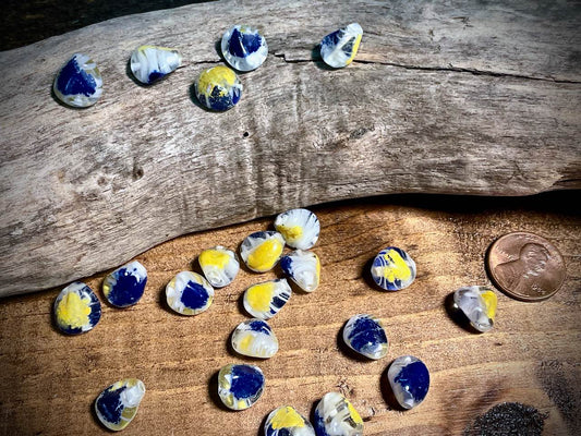 Vintage Japanese Glass—Blue & Yellow Baroque Glass Bead—12mm x 11mm