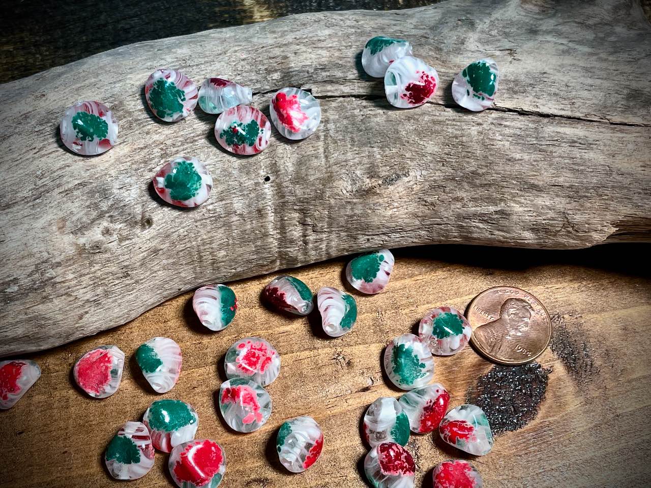 Vintage Japanese Glass—Red & Green Baroque Glass Bead—12mm x 11mm