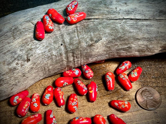 Vintage Japanese Glass—Red Pear Glass Bead—15mm x 9mm
