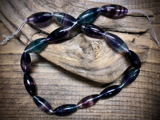 AAA Grade Fluorite Smooth Barrels Bead Strand - 25mm x 10mm - 16"