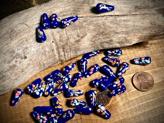 Vintage Japanese Glass—Blue Pear Glass Bead—15mm x 9mm