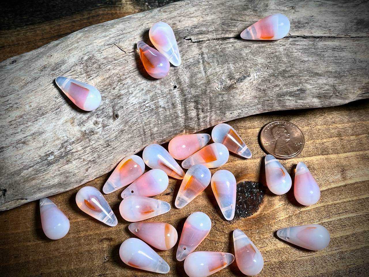 Vintage Austrian Glass—Rose & White Opal Drop Glass Bead—20mm x 10mm