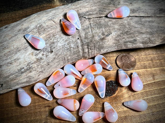 Vintage Austrian Glass—Rose & White Opal Drop Glass Bead—20mm x 10mm