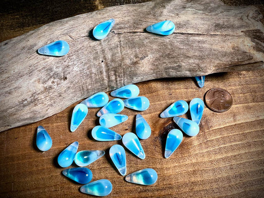 Vintage Austrian Glass—Blue & White Opal Drop Glass Bead—20mm x 10mm