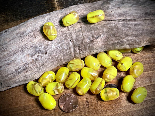 Vintage Austrian Glass—Yellow Irregular Oval Glass Bead—18mm x 13mm