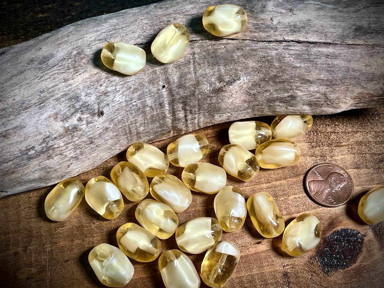 Vintage Austrian Glass—Beige Irregular Oval Glass Bead—18mm x 13mm