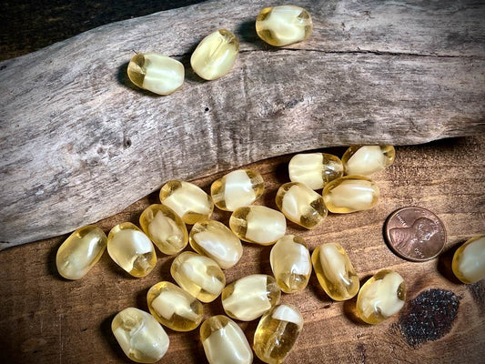 Vintage Austrian Glass—Beige Irregular Oval Glass Bead—18mm x 13mm