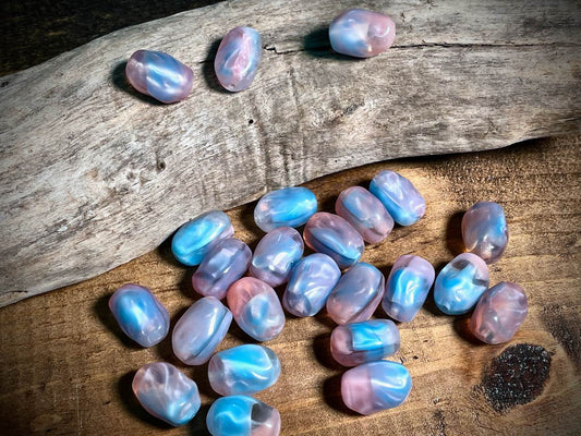 Vintage Austrian Glass—Blue & Pink Irregular Oval Glass Bead—18mm x 13mm