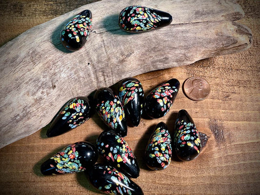 Vintage Japanese Glass—Black Pear Glass Bead—36mm x 18mm