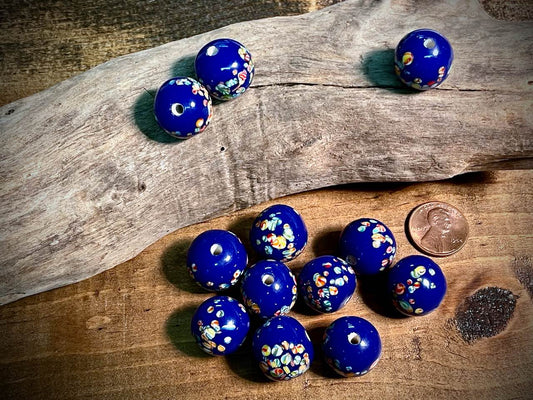 Vintage Japanese Glass—Blue Round Glass Bead—18mm