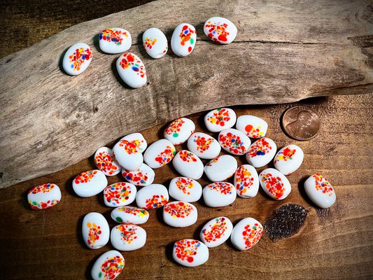 Vintage Japanese Glass—Orange & White Floral Oval Glass Bead—16mm x 12mm