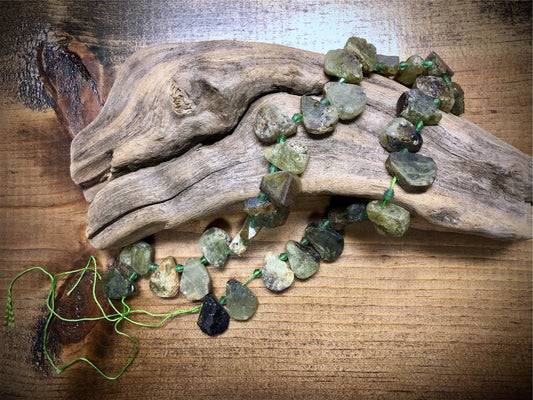 Green Garnet - Rough Teardrop Bead Strand - 18mm x 15mm - 16"