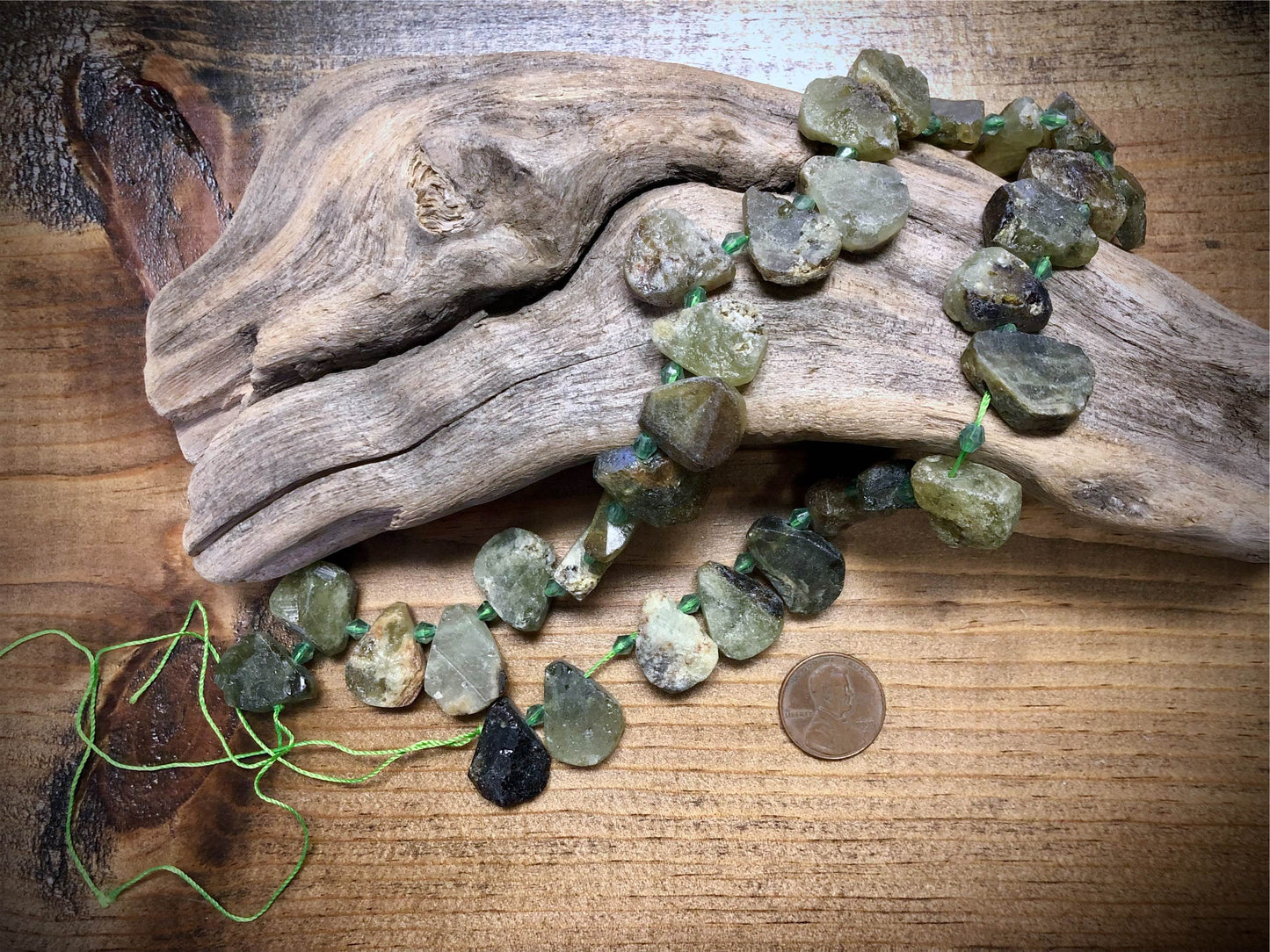 Green Garnet - Rough Teardrop Bead Strand - 18mm x 15mm - 16"