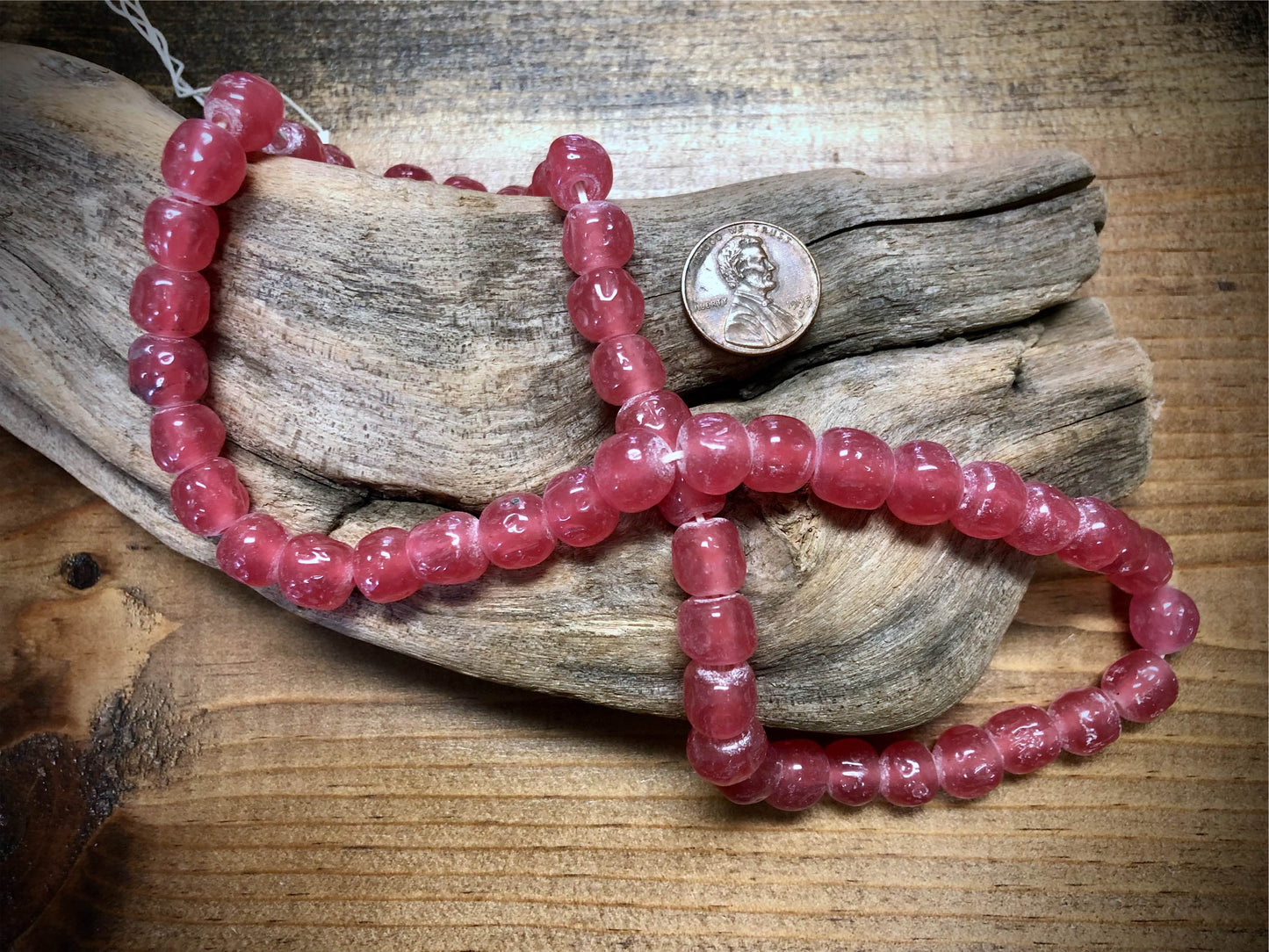 Vintage Miriam Haskell Baroque Glass Beads - Strawberry - 10mm