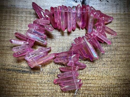 Pink AB Quartz Points Bead Strand - 7"