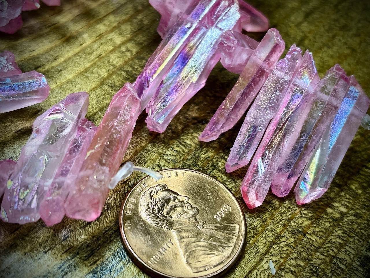 Pink AB Quartz Points Bead Strand - 7"