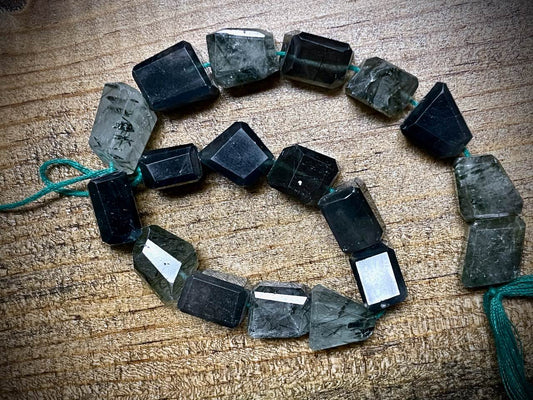 Tourmalinated Quartz Faceted Nuggets Bead Strand - 8"