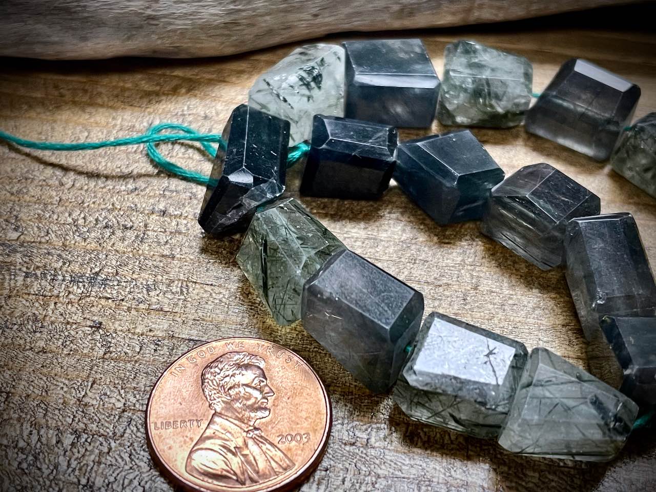 Tourmalinated Quartz Faceted Nuggets Bead Strand - 8"