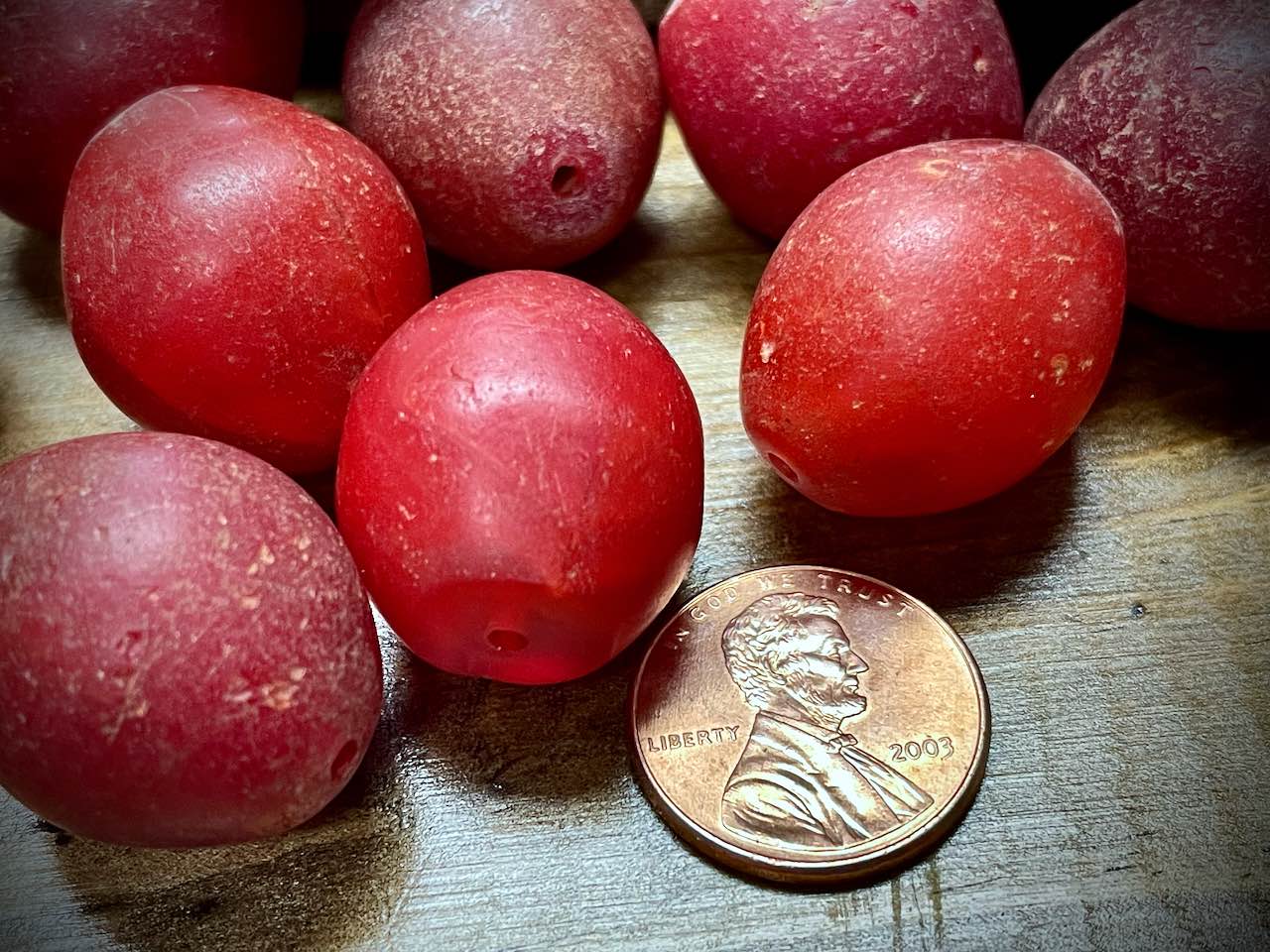 Ethiopian Tomato Glass Trade Bead—19mm x 23mm