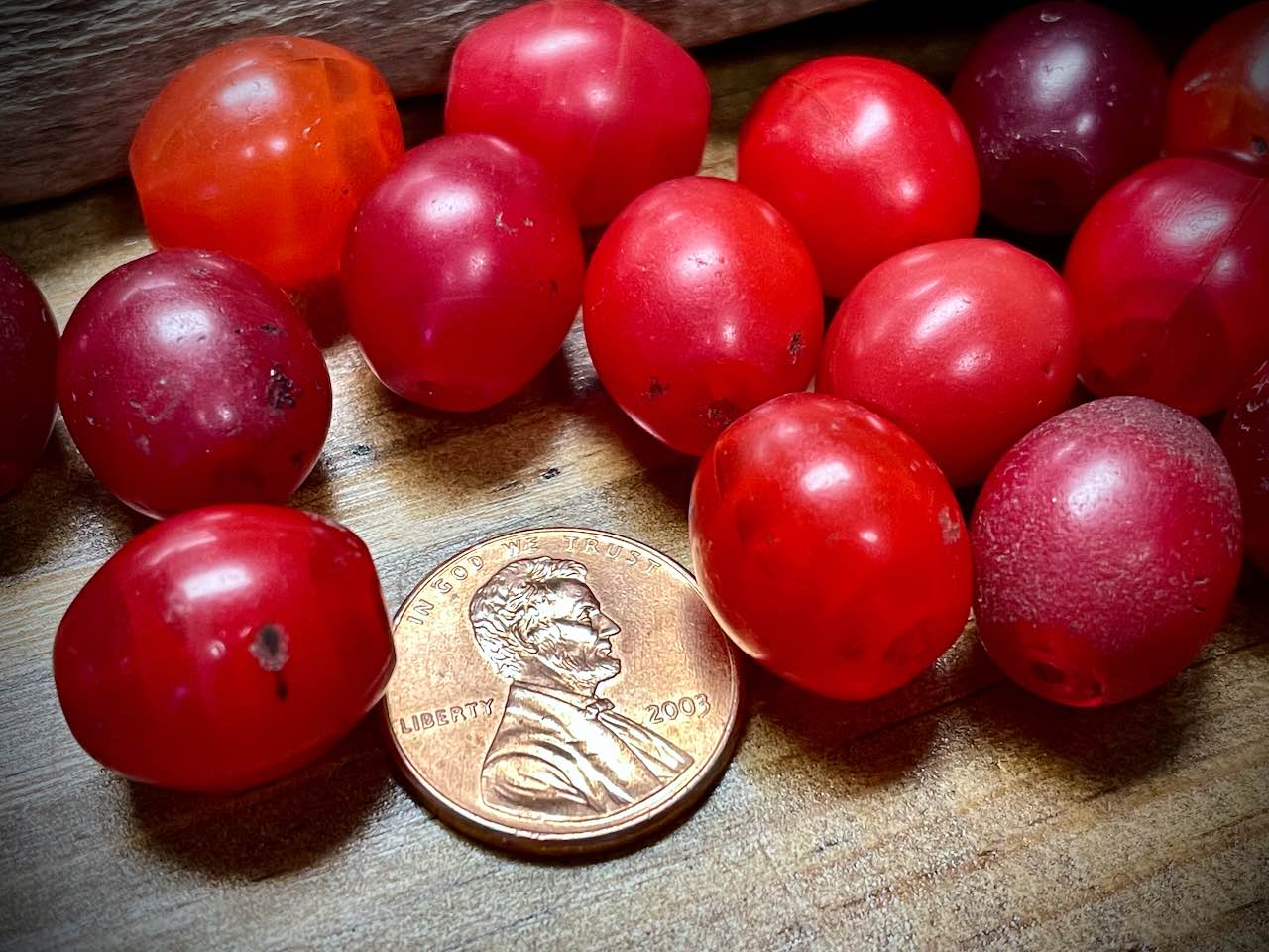 Ethiopian Tomato Glass Trade Bead—13mm x 15mm