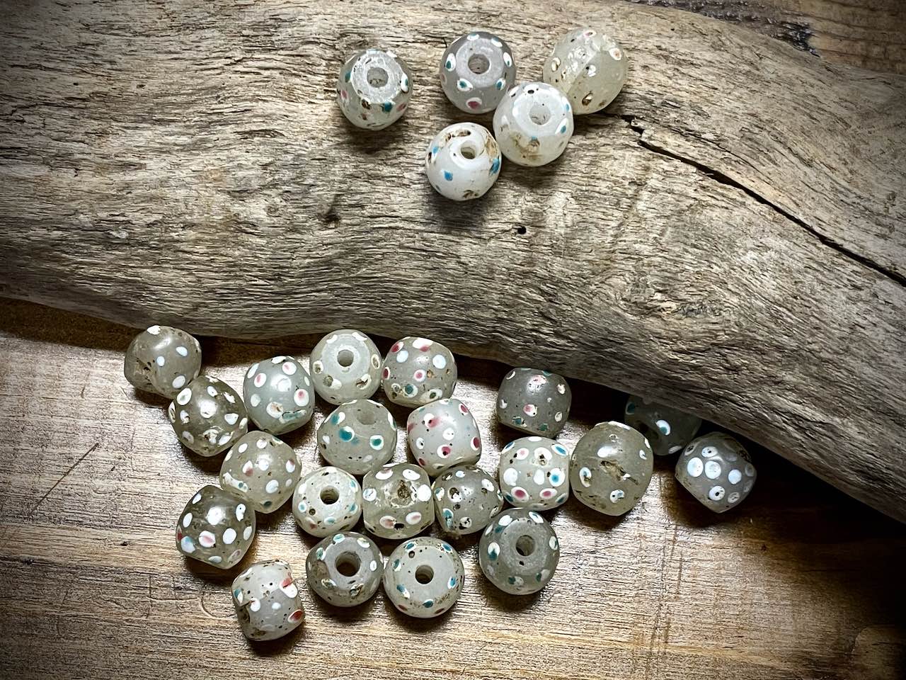 Rare Antique White/Clear Skunk Eye African/Venetian Trade Bead—9mm x 10mm