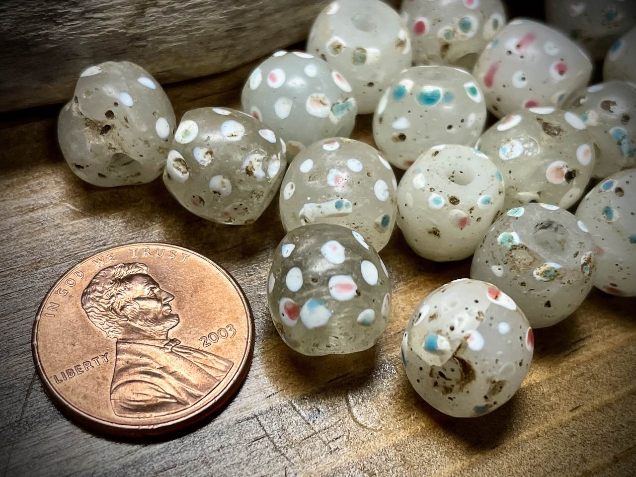 Rare Antique White/Clear Skunk Eye African/Venetian Trade Bead—9mm x 10mm