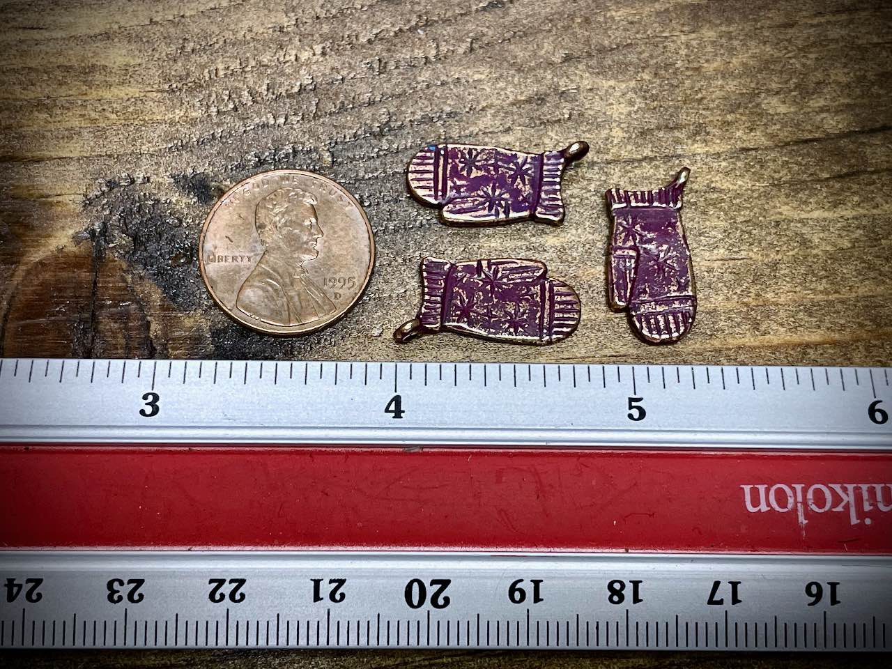 Purple Patina Bronze Snow Mitten Charm