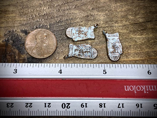 White Patina Bronze Snow Mitten Charm