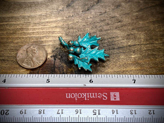 Patinated Bronze Holly Leaves and Berry Pendant/Connector