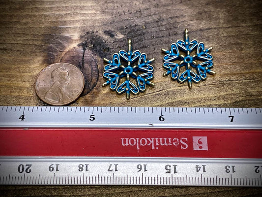Patinated Brass Snowflake Pendant/Charm