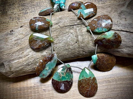 Chrysoprase Graduated Faceted Drops Bead Strand - 16mm x 25mm - 24mm x 33mm - 8"