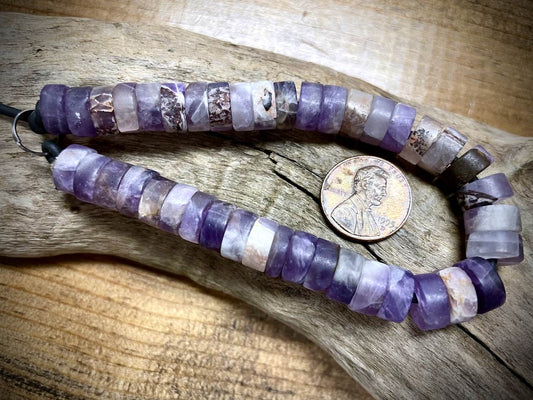 Amethyst Matte Heishi Beads - 10mm x 3-5mm - Large Hole (2.5mm Hole) - 8”