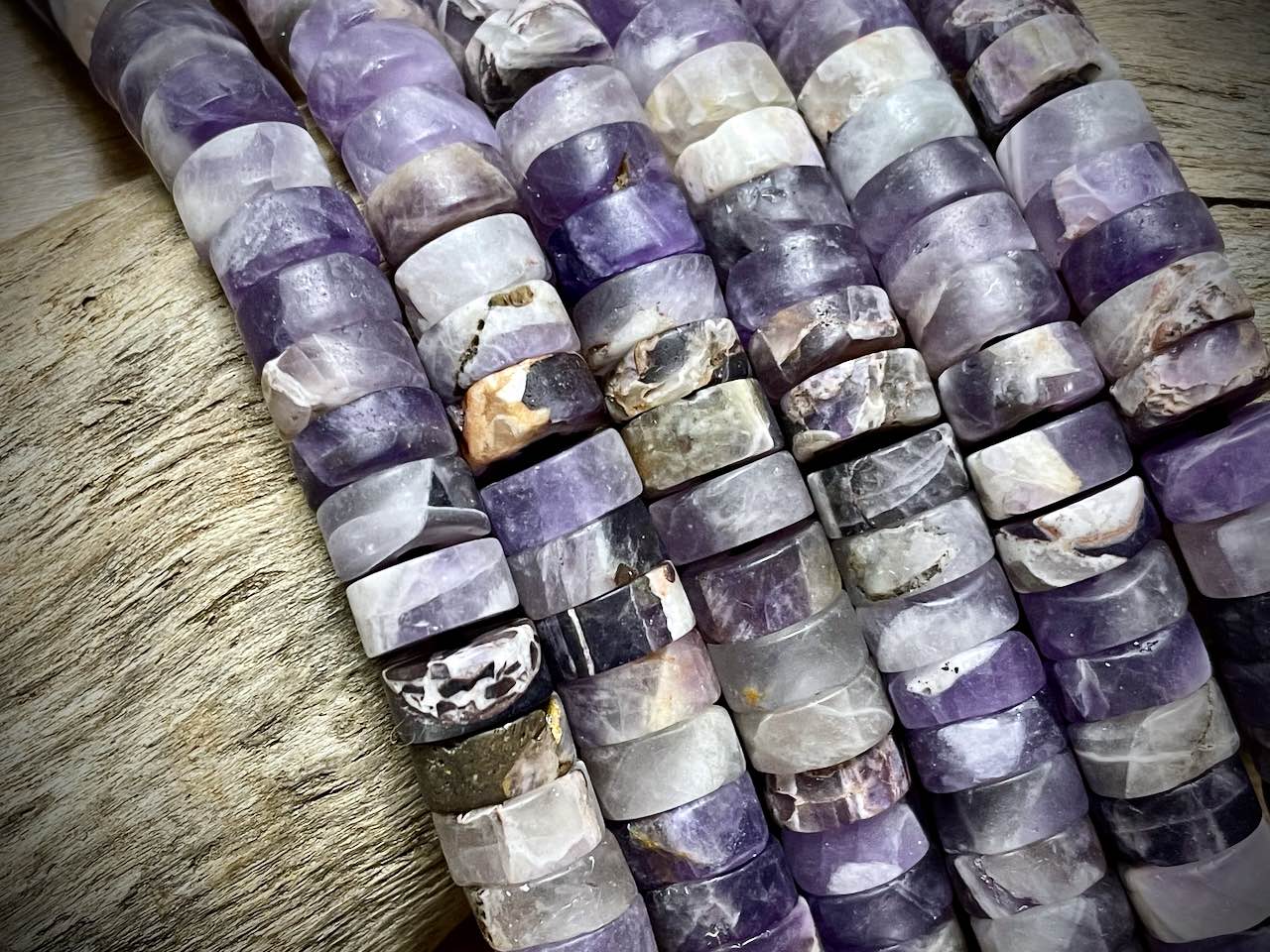 Amethyst Matte Heishi Beads - 10mm x 3-5mm - Large Hole (2.5mm Hole) - 8”