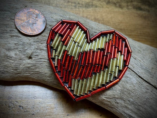 Heart Appliqué - Beaded - Small - Red/Gold