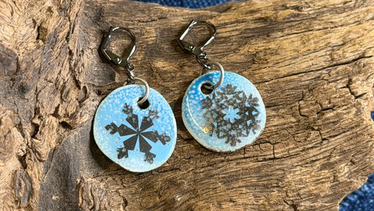 Asymmetrical Snowflake Enamel Earrings by Andrew Thornton