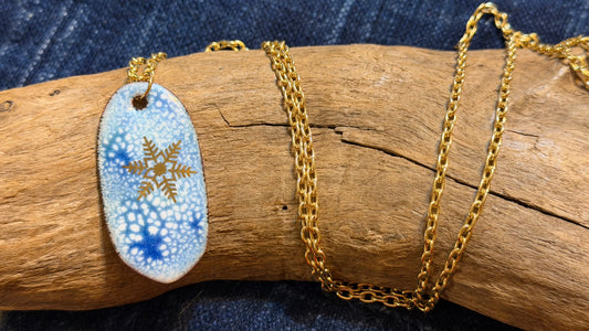 Winter Blizzard Snowflake Enamel Necklace by Andrew Thornton
