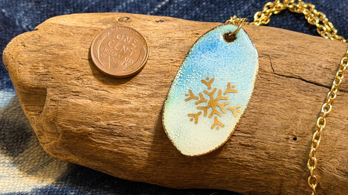 Winter Blizzard Snowflake Enamel Necklace by Andrew Thornton