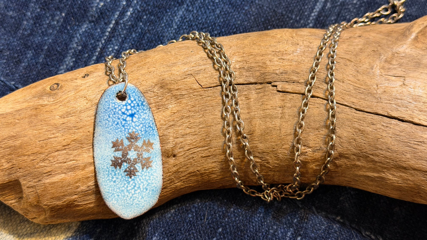 Winter Blizzard Snowflake Enamel Necklace by Andrew Thornton
