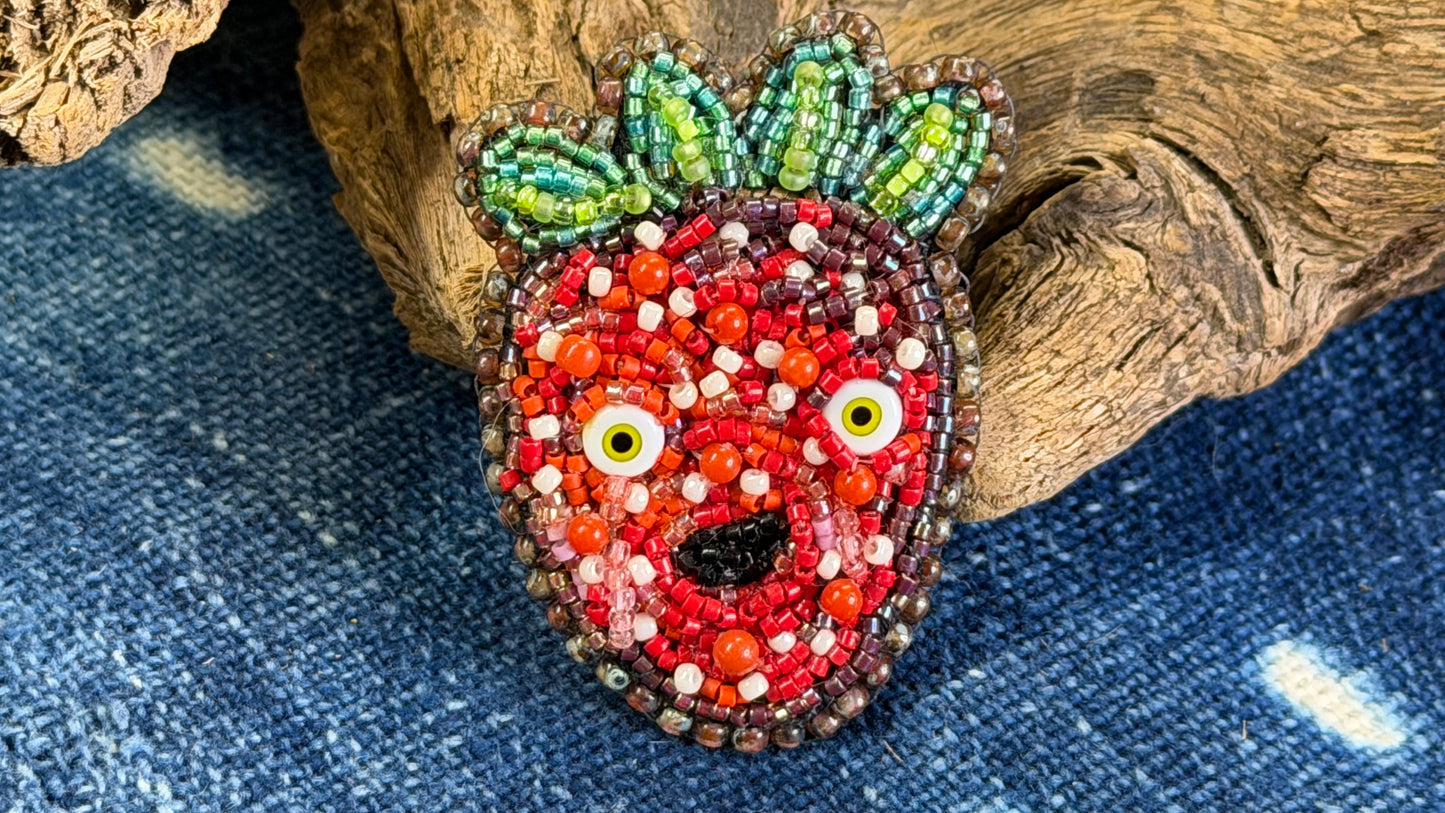 Strawberry Beaded Pin / Brooch by Andrew Thornton