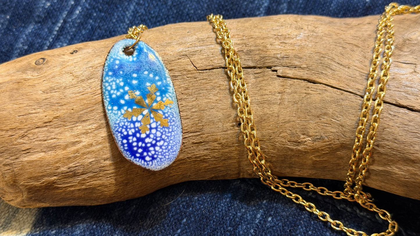 Winter Blizzard Snowflake Enamel Necklace by Andrew Thornton
