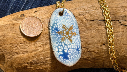 Winter Blizzard Snowflake Enamel Necklace by Andrew Thornton